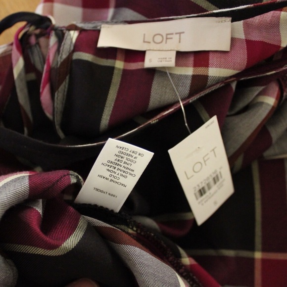 Ann Taylor LOFT Plaid NWT Semi-Sheer Red Plaid Tie Back Tunic Small - Picture 11 of 11